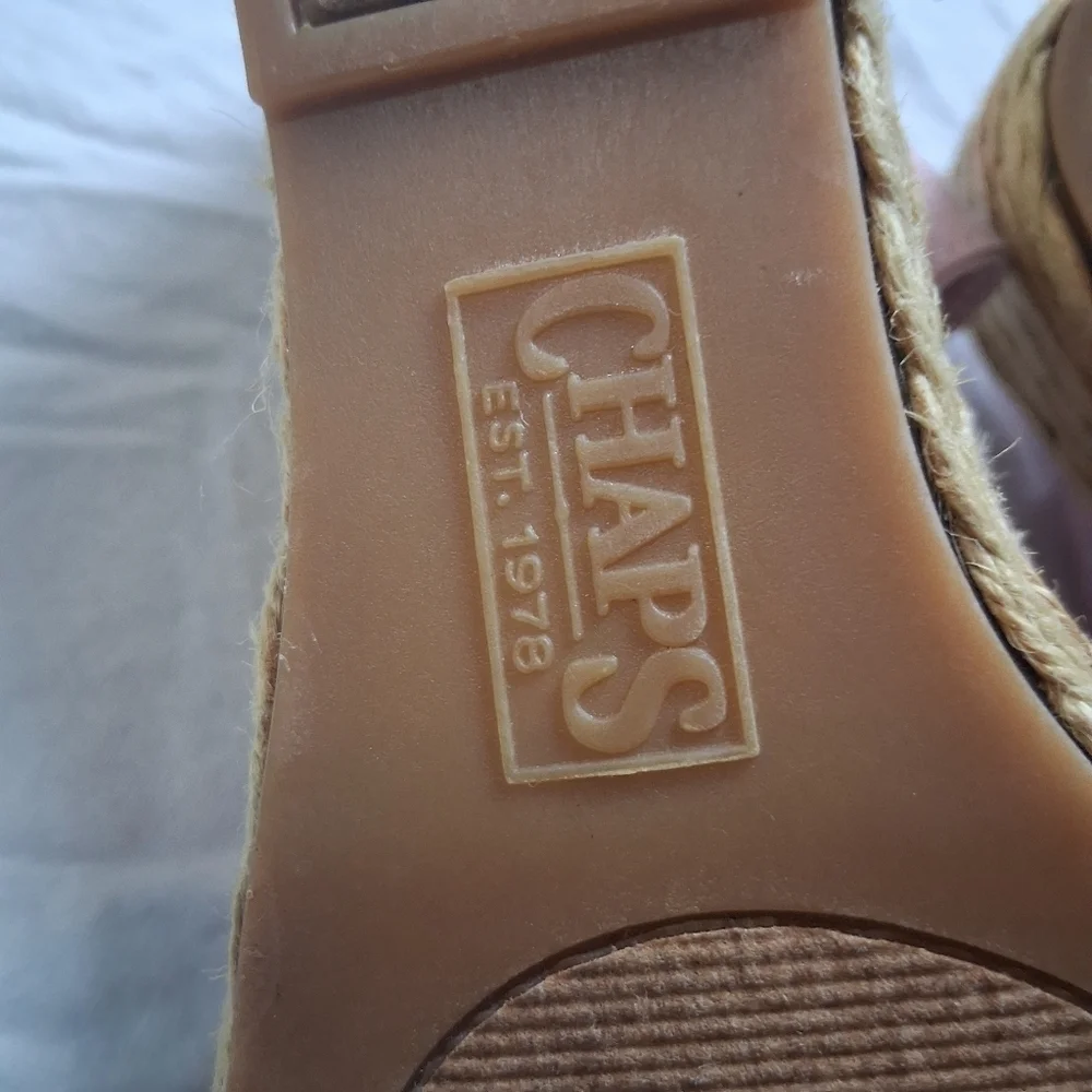 Chaps Pink Espadrille Sandals with Brown Accents